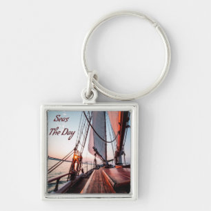 Seas The Day Sailing Boating Ocean Keychain
