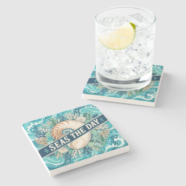 Seas The Day Stone Coaster (Side)