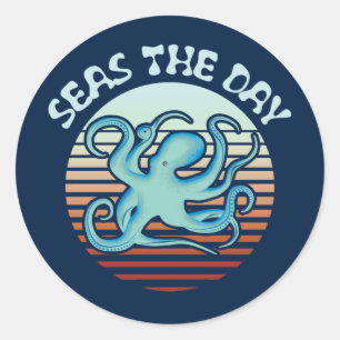 Seas The Day Summer Vibes Octopus Classic Round Sticker