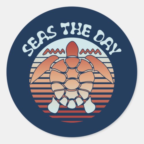 Seas The Day  Summer Vibes Turtle Classic Round Sticker