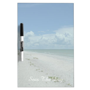 Seas The Day Tropical Beach Photo Typography Pun Dry Erase Board