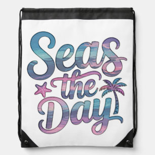 Seas the Day Tropical Beach Summer Sailing Fun Drawstring Bag