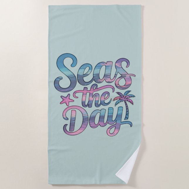 Seas the Day Tropical Beach Summer Sailing Fun Towel (Front)