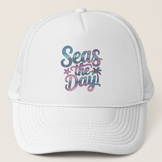Seas the Day Tropical Beach Summer Sailing Fun Trucker Hat (Front)