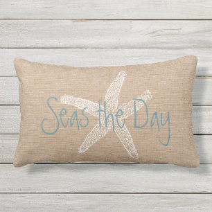 Seas the Day Vintage Starfish on Canvas Look Lumbar Pillow