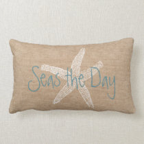 Seas the Day Vintage Starfish on Canvas Look Lumbar Pillow