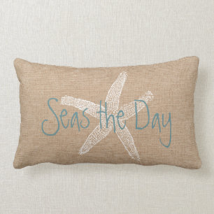 Seas the Day Vintage Starfish on Canvas Look Lumbar Pillow