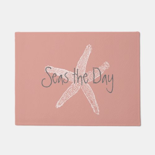 Seas the Day Vintage Starfish on Coral Doormat