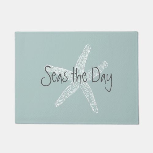 Seas the Day Vintage Starfish on Sea Foam Blue Doormat