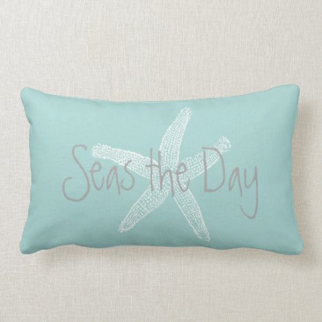 Seas the Day Vintage Starfish Sea Glass Blue Lumbar Pillow