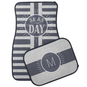 Seas the Day Word Play Nautical Theme Monogram Car Floor Mat