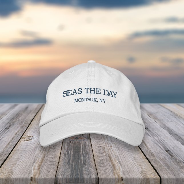 Seas the Day | Your City or Beach Name Embroidered Baseball Hat (Creator Uploaded)