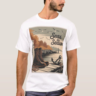 Seas The Season Vintage Nautical Fall Design T-Shirt
