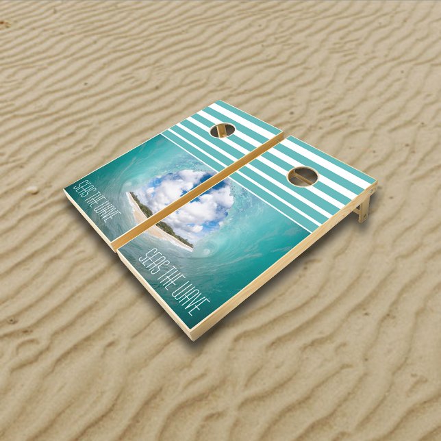 Seas The Wave Tropical Barrel Wave Views Cornhole Set (Creator Uploaded)