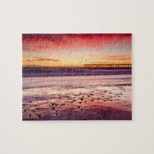 Seascape and pier at sunset, CA Jigsaw Puzzle