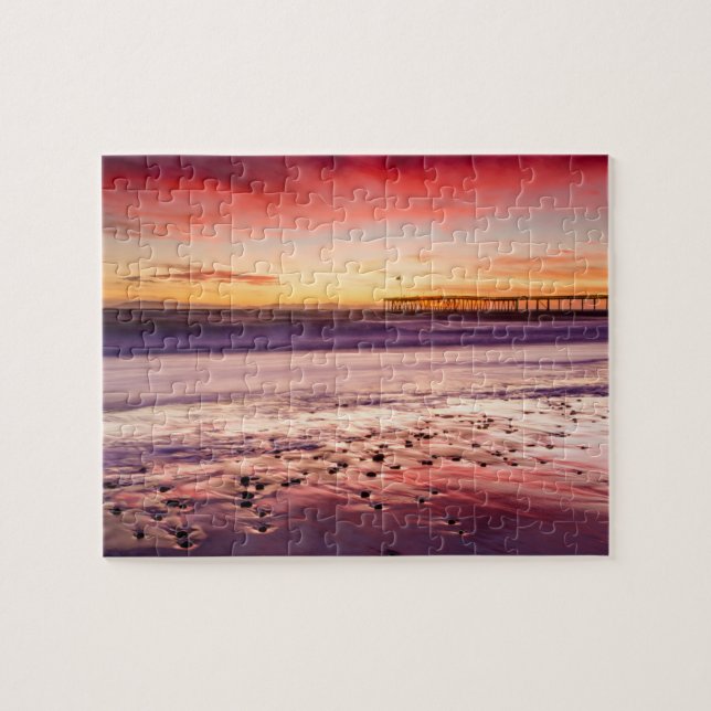 Seascape and pier at sunset, CA Jigsaw Puzzle (Horizontal)