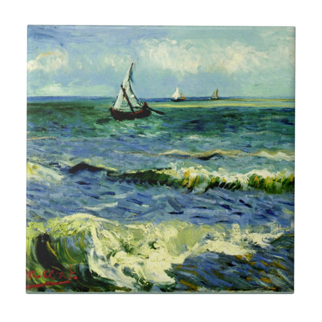 Seascape at Saintes-Maries by van Gogh Ceramic Tile (Front)