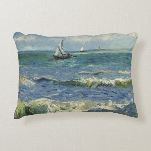 Seascape at Saintes Maries by Vincent van Gogh Accent Pillow