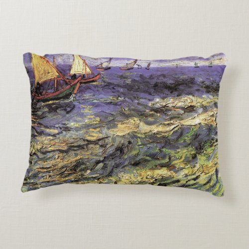Seascape at Saintes Maries by Vincent van Gogh Accent Pillow