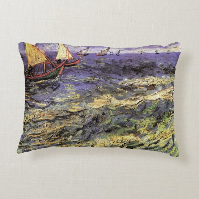Seascape at Saintes Maries by Vincent van Gogh Accent Pillow (Back)