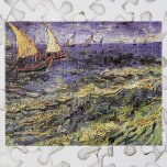Seascape at Saintes Maries by Vincent van Gogh Jigsaw Puzzle<br><div class="desc">Seascape at Saintes-Maries by Vincent van Gogh is a vintage fine art post impressionism maritime painting featuring sailboats on the ocean with waves.

About the artist:
Vincent Willem van Gogh was a Post-Impressionist painter whose work was most notable for its rough beauty,  emotional honesty,  and bold color.</div>