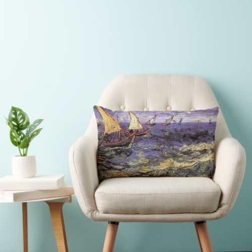 Seascape at Saintes Maries by Vincent van Gogh Lumbar Pillow