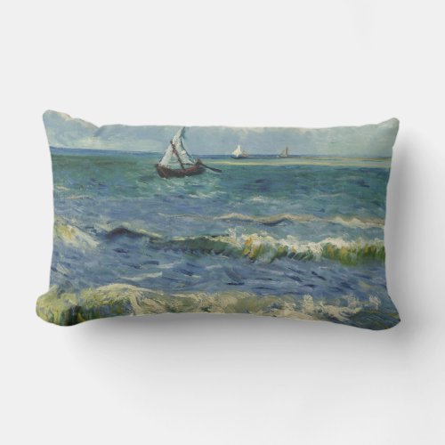 Seascape at Saintes Maries by Vincent van Gogh Lumbar Pillow