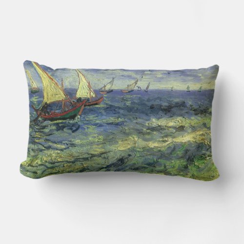 Seascape at Saintes Maries by Vincent van Gogh Lumbar Pillow
