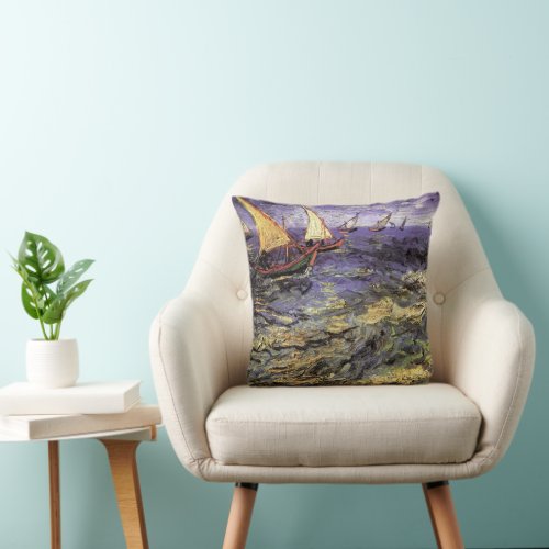 Seascape at Saintes Maries by Vincent van Gogh Throw Pillow