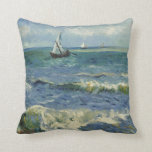 Seascape at Saintes Maries by Vincent van Gogh Throw Pillow<br><div class="desc">Seascape at Saintes Maries (1888) by Vincent van Gogh is a vintage fine art post impressionism maritime painting. A seascape featuring sailboats on the ocean with gentle waves near the beach. About the artist: Vincent Willem van Gogh (1853-1890) was a post impressionist painter whose work was most notable for its...</div>