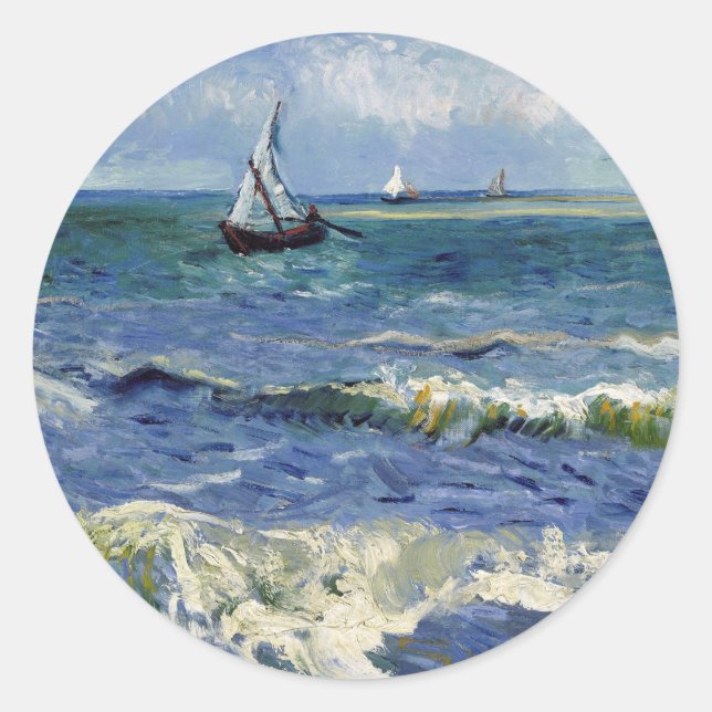 Seascape at Saintes Maries - Vincent Van Gogh Classic Round Sticker (Front)