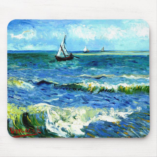 Seascape at Saintes-Maries, Vincent Van Gogh Mouse Pad (Front)