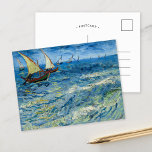 Seascape at Saintes-Maries | Vincent Van Gogh Postcard<br><div class="desc">Seascape at Saintes-Maries (1888) by Dutch post-impressionist artist Vincent Van Gogh. Original artwork is an oil on canvas seascape painting showing fishing boats on an ocean of blue water.

Use the design tools to add custom text or personalize the image.</div>