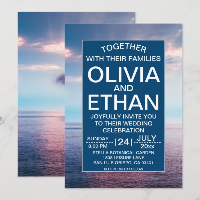 Seascape beach blue sky Wedding Invitation (Front/Back)