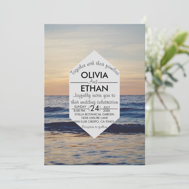Seascape beach coastal Wedding Invitation (Standing Front)