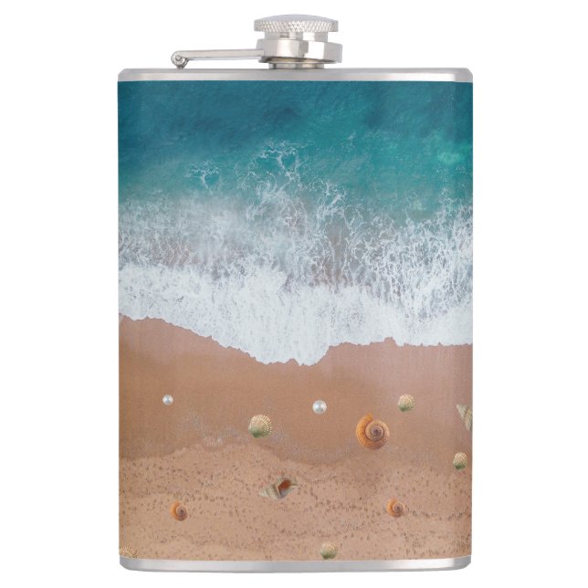 SEASCAPE BEACH SHELLS SUMMER VACATION  FLASK (Front)