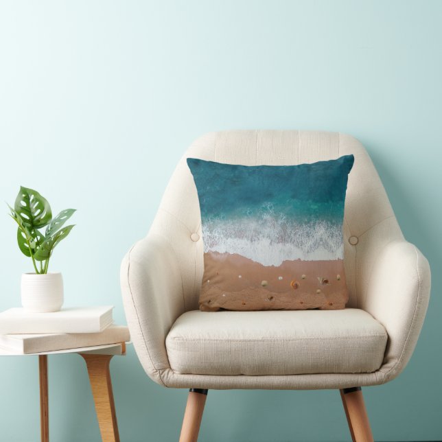 SEASCAPE BEACH SHELLS SUMMER VACATION  THROW PILLOW (Chair)