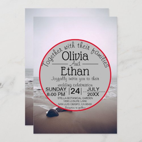 Seascape Beach Shore Navy Summer Wedding Invitation