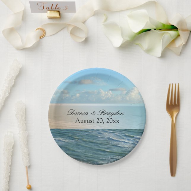 Seascape Beach Wedding Blue Ocean Paper Plates (Wedding)