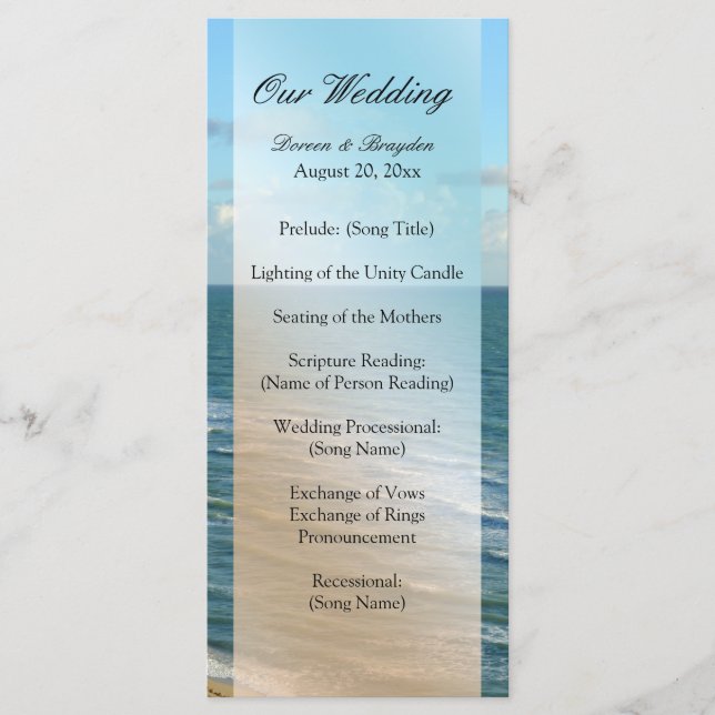 Seascape Beach Wedding Blue Ocean Program (Front)