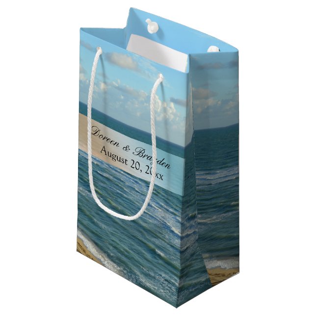 Seascape Beach Wedding Blue Ocean Small Gift Bag (Front Angled)
