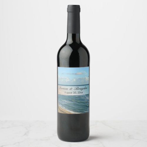Seascape Beach Wedding Blue Ocean Wine Label