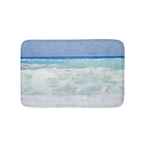 Seascape Blue and Aqua Watercolor Bath Mat