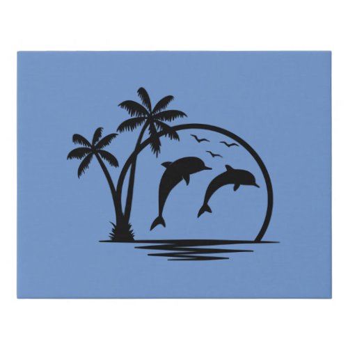 Seascape Dolphin Jumping Palm Tree Ocean Faux Canvas Print