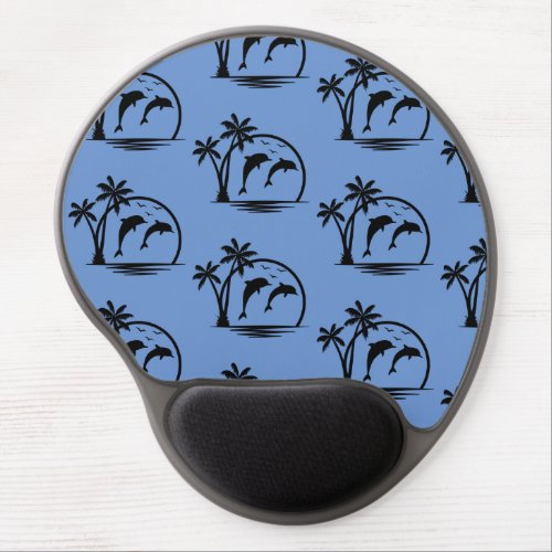 Seascape Dolphin Jumping Palm Tree Ocean Gel Mouse Pad