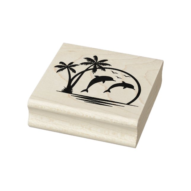 Seascape Dolphin Jumping Palm Tree Ocean Rubber Stamp (Stamp)