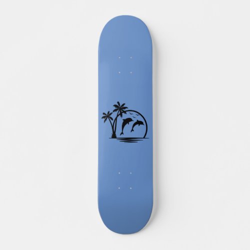 Seascape Dolphin Jumping Palm Tree Ocean Skateboard