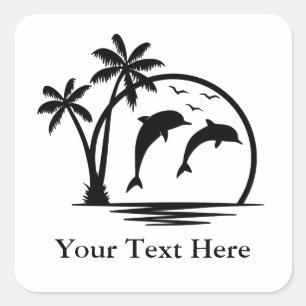 Seascape Dolphin Jumping Palm Tree Ocean Square Sticker
