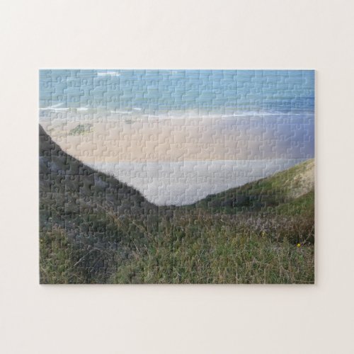 Seascape grassy hills with footpath photo jigsaw puzzle