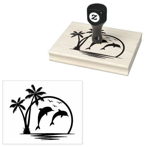 Seascape Jumping Dolphins  Rubber Stamp